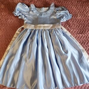 Blue Satin Dress with White Accents